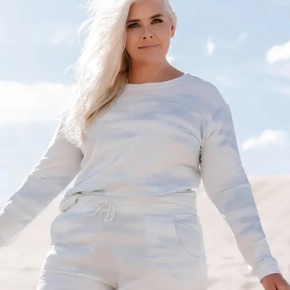 Rachel Parcell Lounge Set Fleece Joggers Crewneck Sweatshirt Blue Cloud - Picture 9 of 10